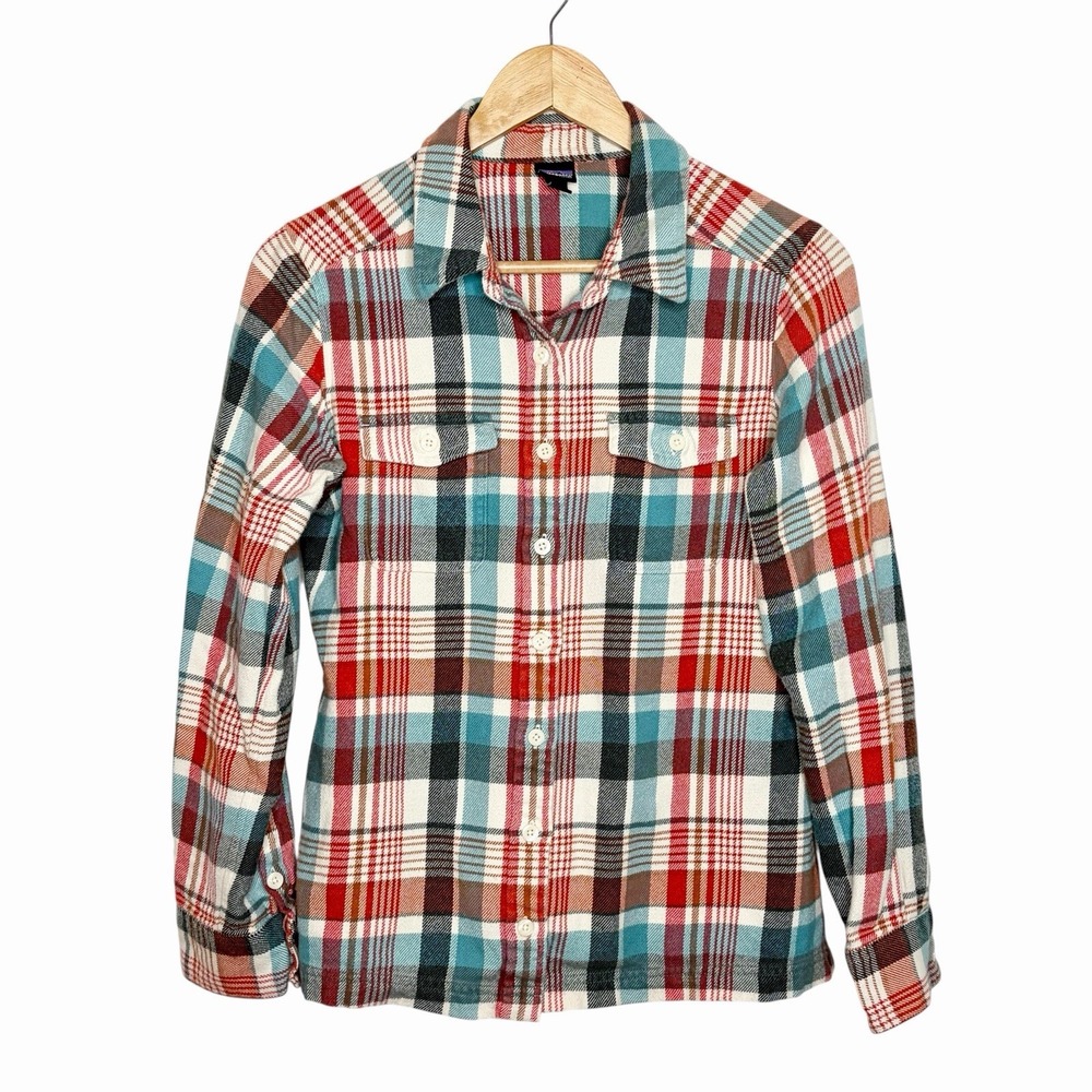 Patagonia Organic Cotton Fjord Flannel Shirt Womens Sz 2 Granola Grunge Outdoor
